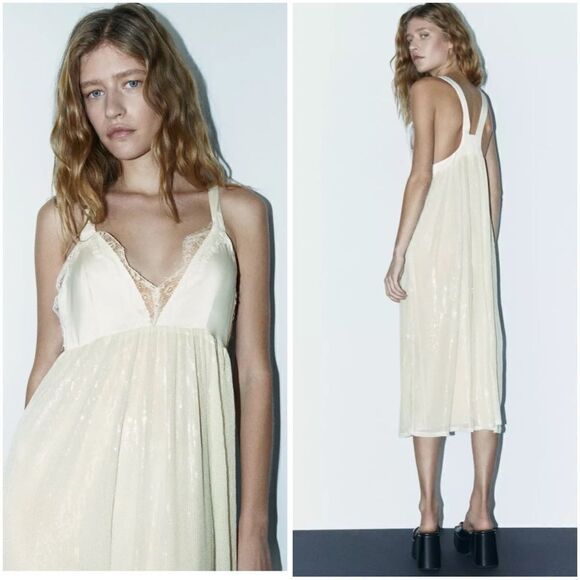 ZARA SEQUIN KNIT SLIP DRESS OFF WHITE - Picture 4 of 4